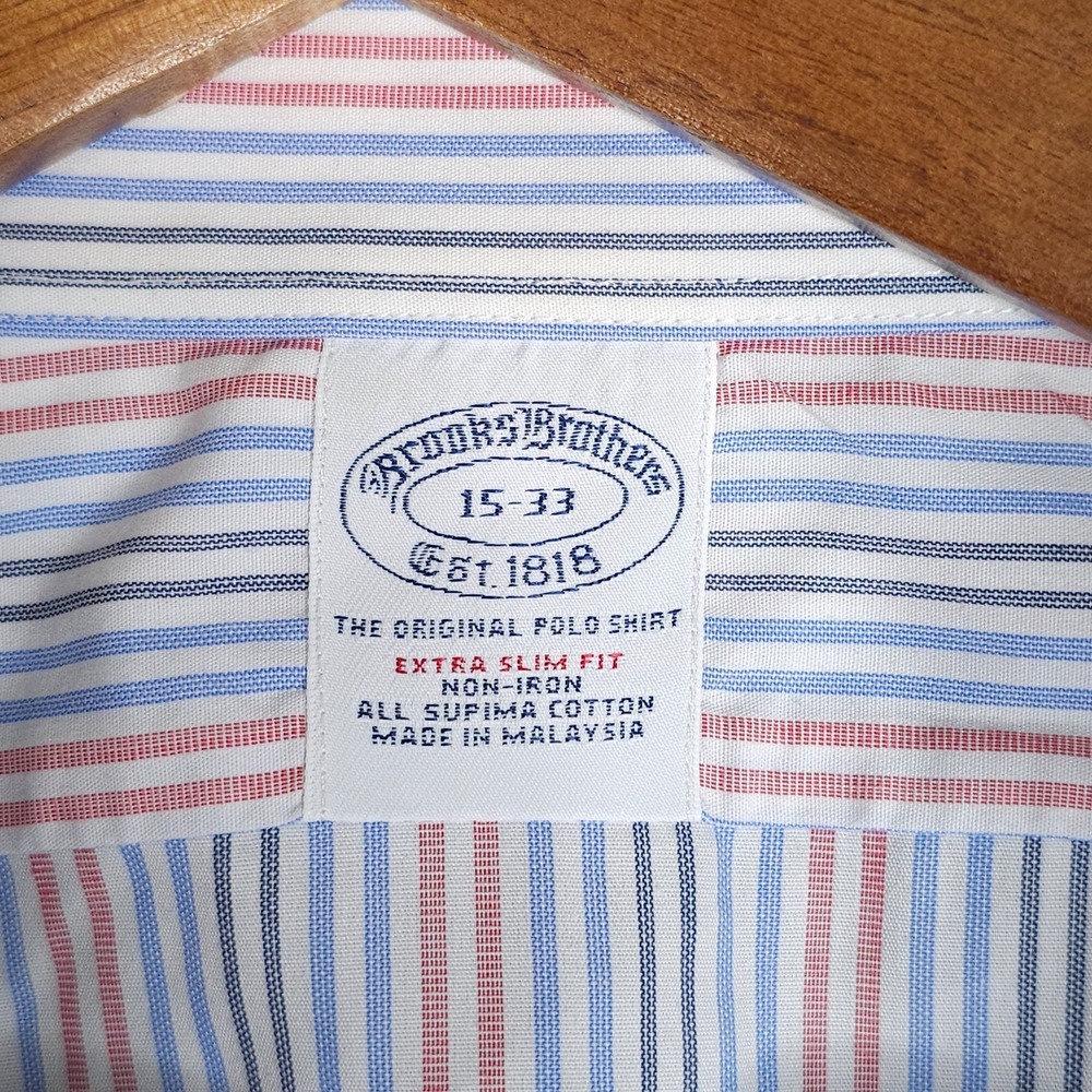 Brooks Brothers‎ Shirt Mens 15 33 Extra Slim Fit Supima Cotton Non Iron Striped - Picture 5 of 8